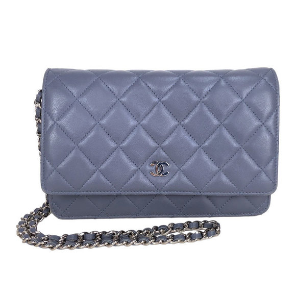 Chanel Matelasse Chain Wallet Silver Hardware Shoulder Bag Blue - Picture 1 of 9